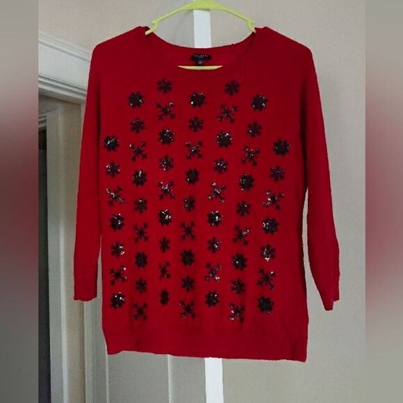Talbots Ruby Red Sweater with Snowflakes Embellishments size S - Picture 1 of 12